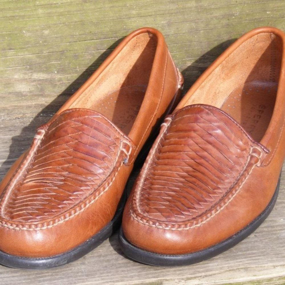 SPERRY TOP SIDER BROWN LEATHER WEAVE LOAFER